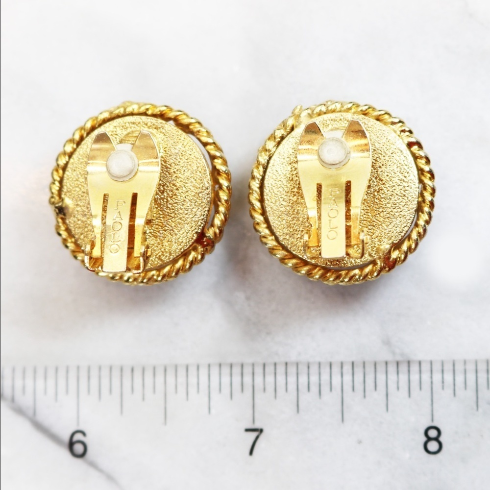 ⚜️ Vintage Paolo Gucci Gold Stars with Caged Moon Stone Earrings - Picture 15 of 16